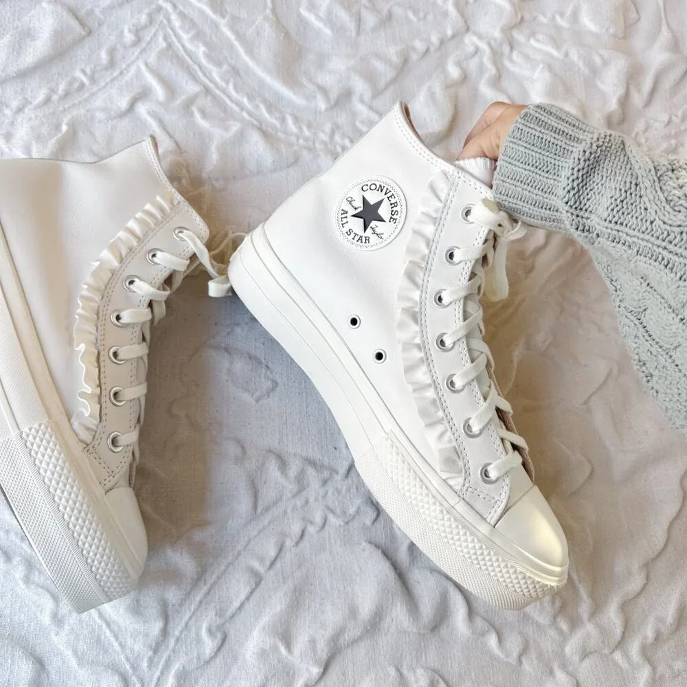 Converse High Top Sneakers in White with Ruffle - Picture 5 of 9
